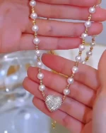 Soraya 18K Gold-Plated Necklace – Magnetic Heart with Elegant Pearl Detail