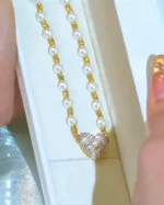 Soraya 18K Gold-Plated Necklace – Magnetic Heart with Elegant Pearl Detail - Image 3