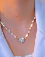 Soraya 18K Gold-Plated Necklace – Magnetic Heart with Elegant Pearl Detail - Image 2